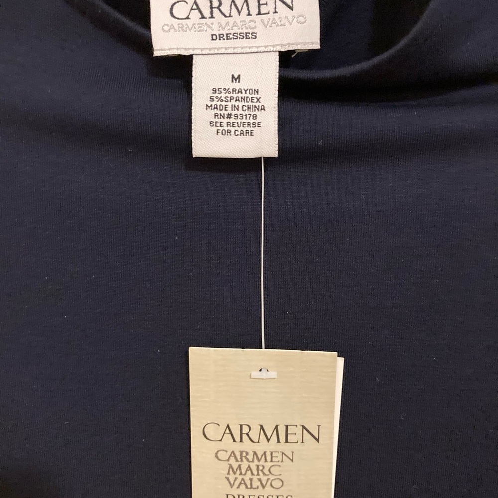 Carmen Marc Valvo navy knit cold shoulder dress - Picture 3 of 5